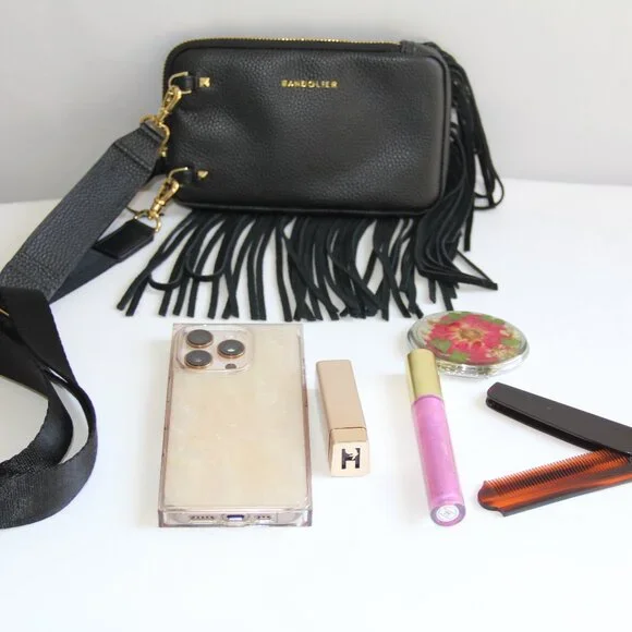 Bandolier Expanded Leather Fringe Pouch with Lana Lipstick Stylish Fringe